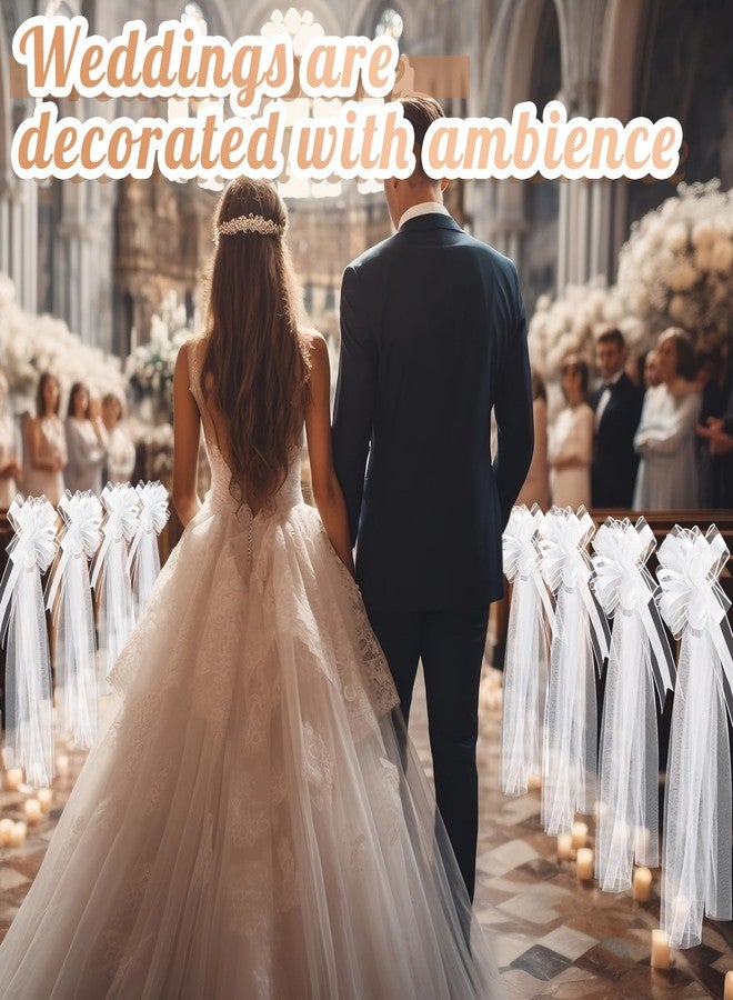 FineCheer 12 Set Large Wedding Pew Bows with Long Tulle Tails Church Chair Aisle Decorations Wedding Car Decoration Big Bows for Bridal Shower Reception Birthday Anniversary (White) - Image 4